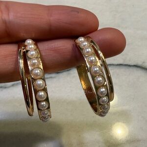 Gold Pearl-Accented Hoop Earrings
